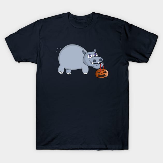 A Hippo with a Pumpkin Bag T-Shirt by DiegoCarvalho